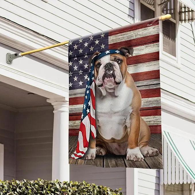 FLAGWIX English Bulldog House Flags, Dog Decor American Flag - 4th of July Decorations for Home, Yard, House Flag 30x40 - Patriotic Dog Decor, Double Sided, Heavy Duty Canvas Flag Indoor Outdoor by GreenHaven Gardens