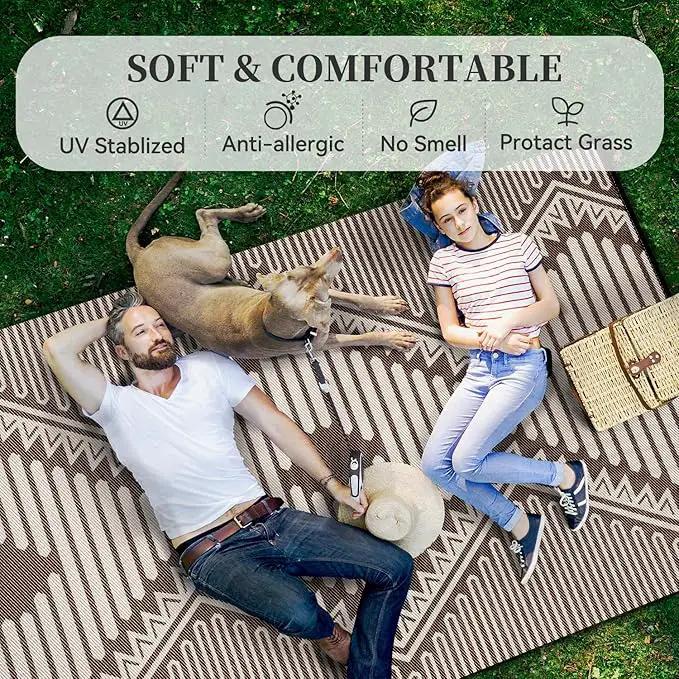 MontVoo Outdoor Rug-Waterproof Patio Rug Mat 5x8 Outdoor Carpet Mat Reversible Plastic Straw Outside Outdoor Rug for RV Camping Picnic Balcony Backyard Pool Deck Porch Modern Boho Beige Brown by GreenHaven Gardens