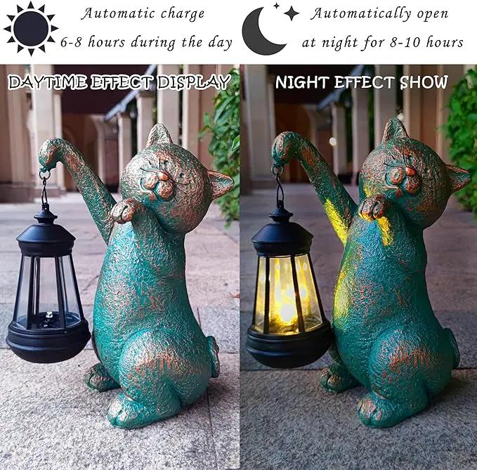 JOYBEE Garden Statues Cat with Solar Lantern Outdoor Decor-Cat Solar Figurines Lights Decorations for Patio Yard Lawn Ornaments-Gifts for Birthday Easter Housewarming by GreenHaven Gardens