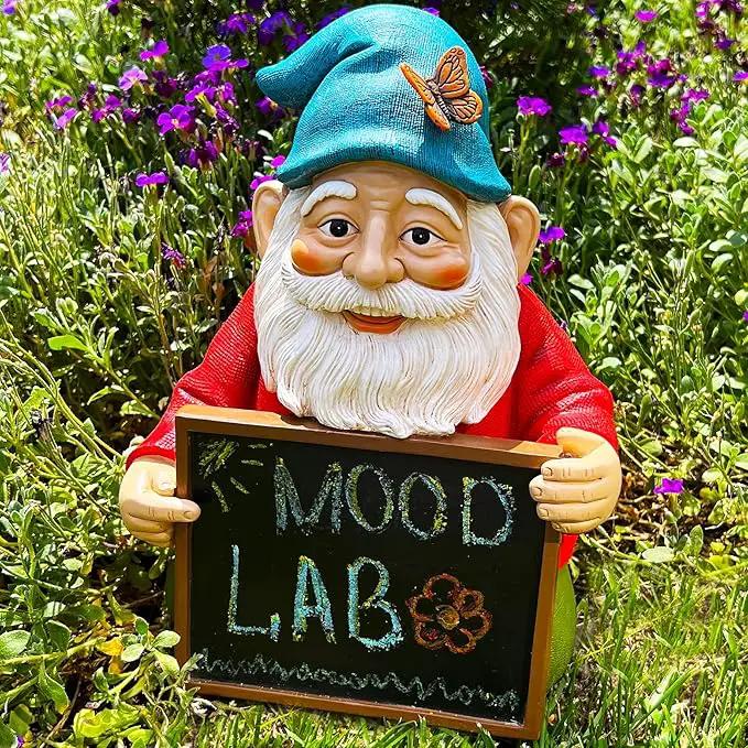 Mood Lab Garden Gnome with Chalkboard Sign - Funny Gnome Statue - 8.7 Inch Tall Lawn Figurine - for Outdoor & House Decor by GreenHaven Gardens