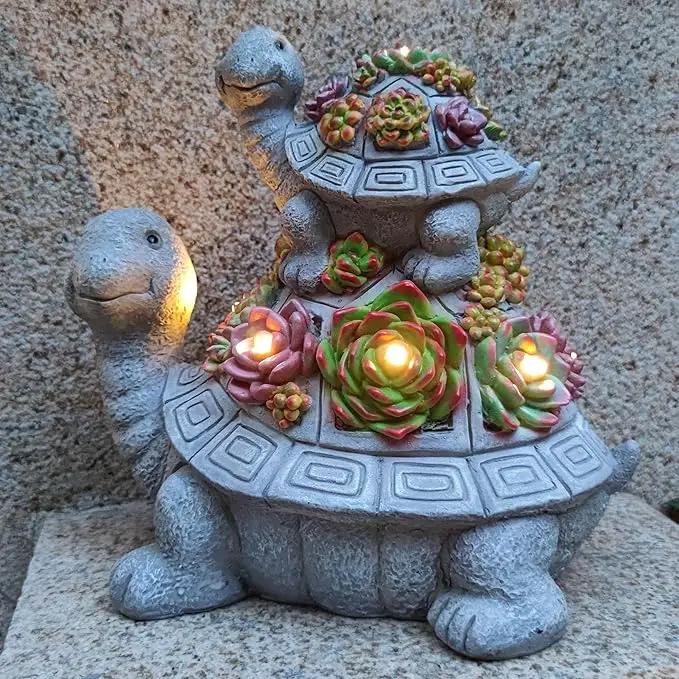 Large Turtle Solar Garden Outdoor Statues with Succulent and 6 LED Lights,Outside Solar Turtle Decor Art for Lawn,Yard, Balcony Ornament, to Give by GreenHaven Gardens