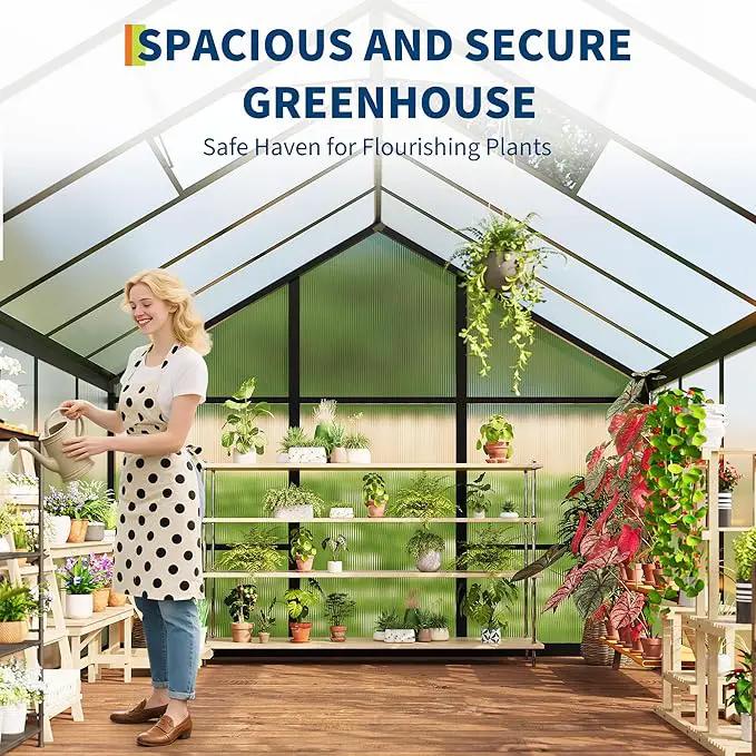 6 x 8 FT Greenhouse, Greenhouses for Outside, Polycarbonate Greenhouse with Aluminum Frame, Lockable Door and Ajustable Roof Vent for Backyard, Green Houses for Outside Garden Backyard, Patio by GreenHaven Gardens