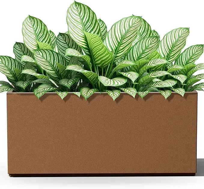 FENCY Large Metal Planter, Large Rectangular Planters for Outdoor Plants, Tall Outdoor Planters for Porch Patio, 38" L x 15" W x 16.3" H Brown Metal Planter with Drainage Hole by GreenHaven Gardens