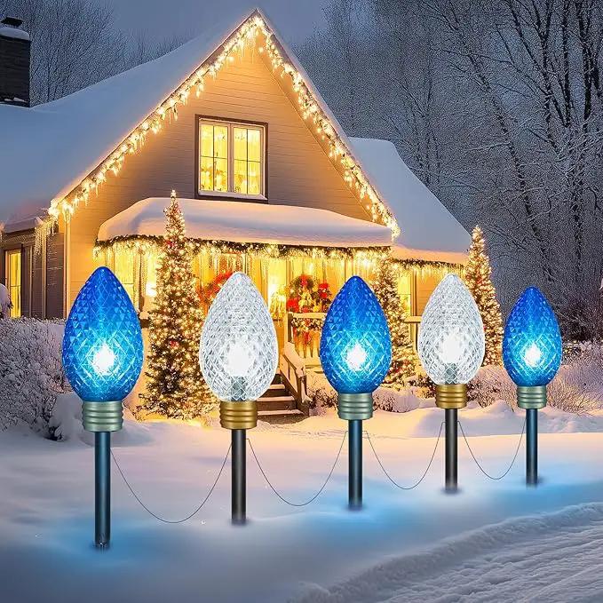 Moonflor Strawberry Super Jumbo Christmas Lights Outdoor - 11FT 5 LED Jumbo C9 Christmas Pathway Lights,Hanging String Lights,Christmas Lights Outdoor Decorations for Lawn Holiday Yard, Blue White by GreenHaven Gardens