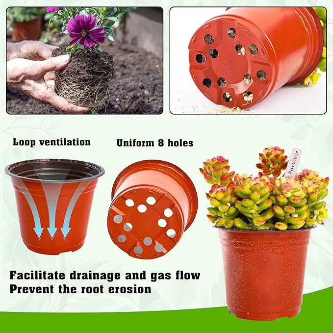 TDHDIKE 6 Inch Plastic Plant Nursery Pot/Pots (200pcs Pots and 200pcs Plant Labels) Seedlings Flower Plant Container (Red) Seed Starting Pots Indoor Outdoor by GreenHaven Gardens