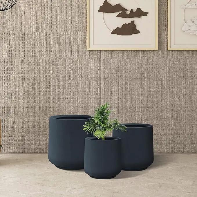 Kante 15.3"+11.6"+8.2" Dia Round Concrete Planter, Large Outdoor Indoor Planter Pots Containers with Drainage Holes and Rubber Plug for Home Garden Patio, Charcoal by GreenHaven Gardens