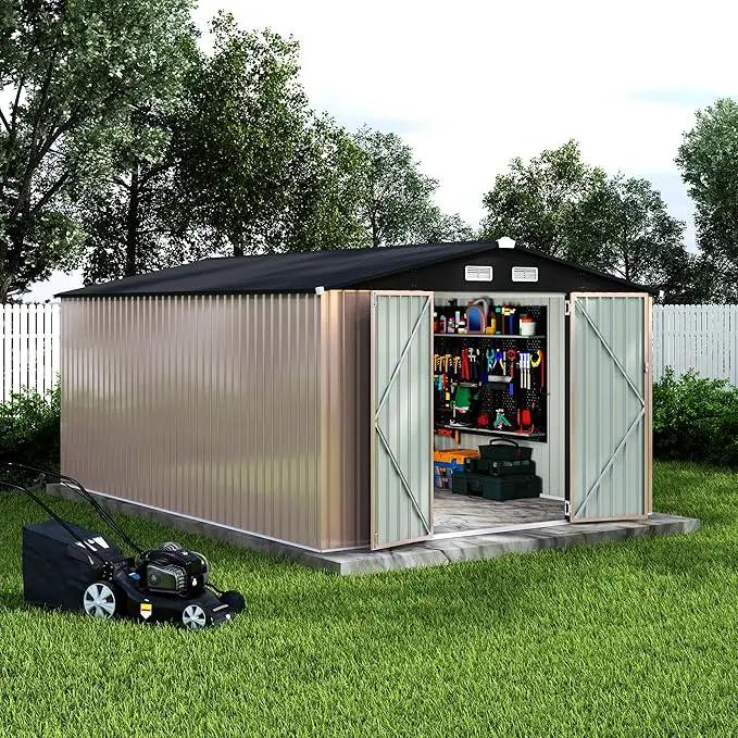 10x14 FT Metal Storage Sheds Outdoor, Metal Yard Sheds Garden Shed Kit, Metals Tool Shed with Lockable Door, Metals UtilityShed Buildings with Air Vent for Backyard Garden Patio Lawn by GreenHaven Gardens