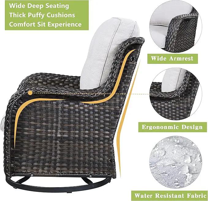 Outdoor Patio Swivel Rocker Chairs - Wicker Rattan Patio Swivel Rocking Chairs Set of 2 with High Back,Deep Seating and Comfort Cushions for Deck Porch Garden,Brown/Beige by GreenHaven Gardens