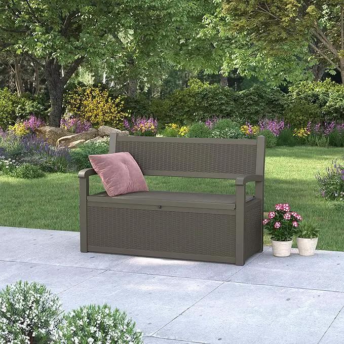 80 Gallon Outdoor Storage Box, Resin Patio Furniture with Armrest, Lockable Deck Box with Waterproof and UV Resistant for Patio Cushions, Garden Tools and Pool Supplies, Grey by GreenHaven Gardens