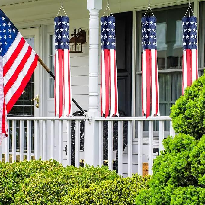 40 Inch American US Flag Windsock Outdoor USA Patriotic Decorations Embroidered Wind Socks Outdoor Hanging Fade Resistant 4th of July Windsock Independence Day for Garden Yard (6 Pcs) by GreenHaven Gardens