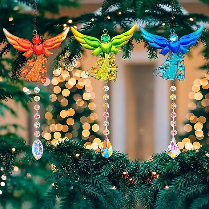 Set of 3 Guardian Angel Suncatchers, Crystal Angel Sun Catcher for Windows Hanging, Stained Glass Angel Ornament for Outdoor Christmas Decor by GreenHaven Gardens