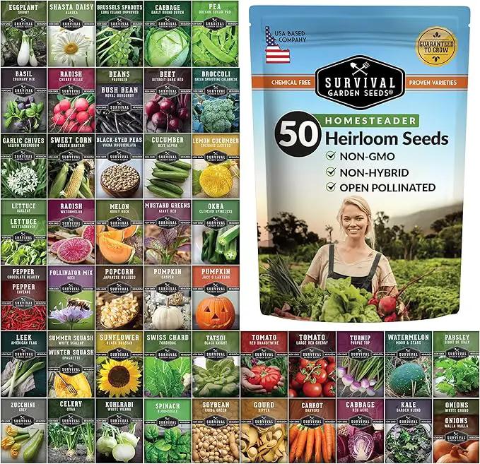 Survival Garden Seeds Homesteader Collection - 50 Packs Non-GMO Heirloom Vegetable, Fruit, Herb Seed Varieties for Growing a Victory Garden - Plant & Grow Survival Food - Emergency Preparedness Gear by GreenHaven Gardens