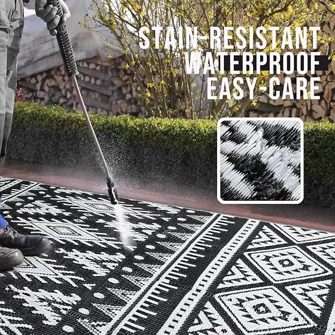 OLANLY Outdoor Rug Waterproof 4x6 ft, Reversible Outdoor Plastic Straw Rug, Boho Patio Rug, Indoor Outdoor Carpet, RV Mat Outside for Patio, Camp, Picnic, Balcony, Deck, Backyard, Black & White by GreenHaven Gardens