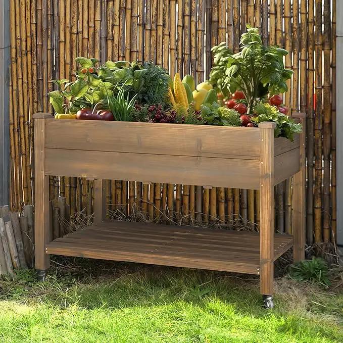MUPATER 4x2FT Raised Garden Bed, Planter Box with Four Wheels and Legs for Herbs and Vegetables, Elevated Garden Bed with Drainage Holes for Outdoor Indoor, Rustic by GreenHaven Gardens