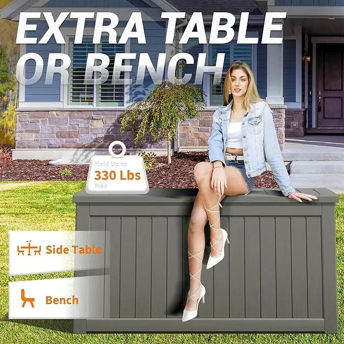 NUNU LAB 230 Gallon Large Resin Deck Box, Waterproof Outdoor Storage Box, Lockable Storage Bin for Patio Furniture, Garden Tools, Pool Accessories, UV-Resistant & All-Weather, Grey by GreenHaven Gardens