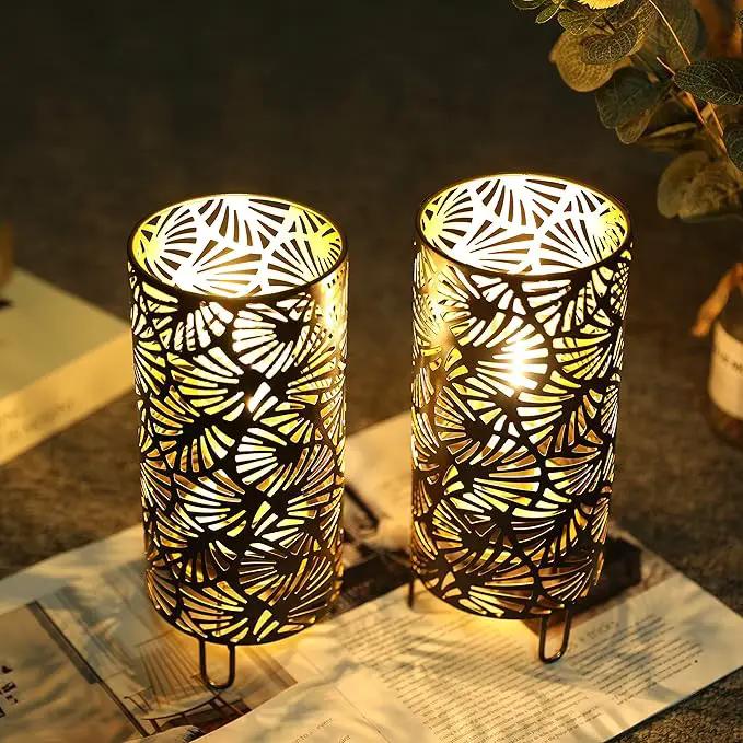 JHY DESIGN Set of 2 Metal Lamp Battery Powered 9''High Accent Cordless Lamp with LED Bulb Huge Fan Patterned Battery Lamp for Weddings Parties Patio Garden Indoors Outdoors Table Bed Room by GreenHaven Gardens