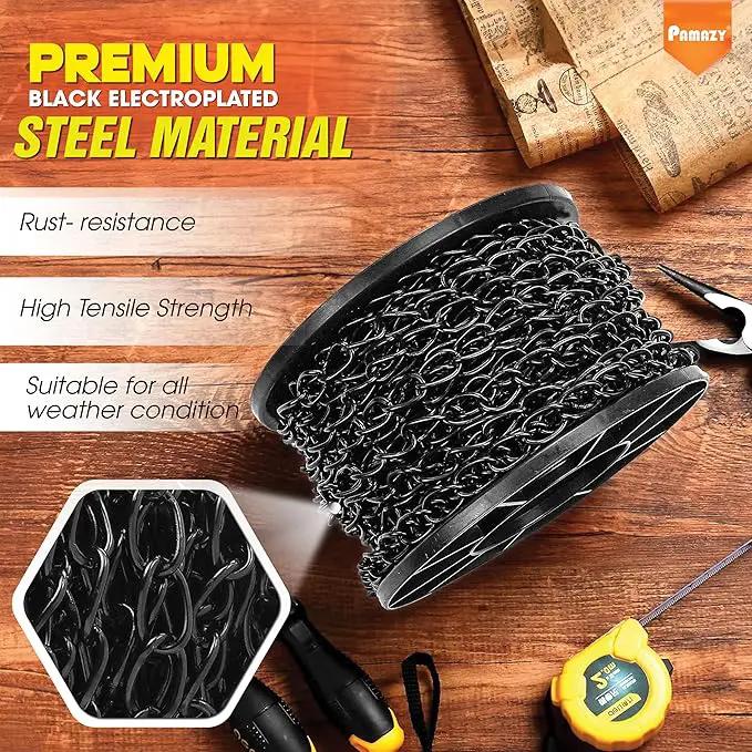 [Upgraded] 50FT Black Electroplated Steel Hanging Chain Roll, Pliers Included, 20LBS Load Capacity, Durable, Rust-Resistant, Adjustable Length for Hanging Bird Feeders, Planters, Lanterns, Billboards by GreenHaven Gardens
