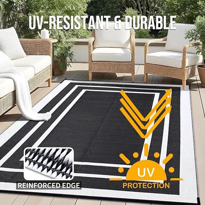 OLANLY Outdoor Rug 9x12 ft Waterproof, Reversible Outdoor Plastic Straw Rug, RV Mat, Indoor Outdoor Carpet Clearance for Patio, Camping, Balcony, Deck, Backyard, Black & White by GreenHaven Gardens
