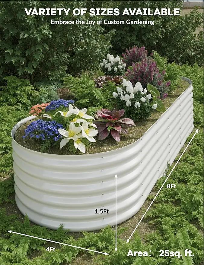 8x4x1.5 ft Raised Garden Bed,Galvanized Raised Planter Boxes Outdoor with Easy Assembly, Large Garden Bed for Vegetables, Fruits, Flower,Raised Garden Bed,Beige by GreenHaven Gardens