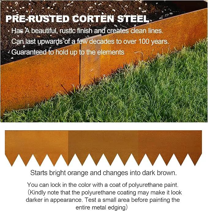 KOL Corten Steel Pre-Rusted Garden Lawn Edging - 6-Pack Metal Landscape Edging Strips - Heavy Duty Hammer-in Cor-Ten Steel Rust Border with 7 Clips - 14-Gauge - 40" L x 5.5" H (20FT Total Length)