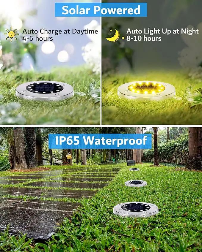 Biling Solar Outdoor Lights 12 Packs, Bright 12 LEDs Solar Ground Lights Waterproof, Flat Pathway Lights Solar Powered for Yard Walkway Garden Driveway (Warm White) by GreenHaven Gardens