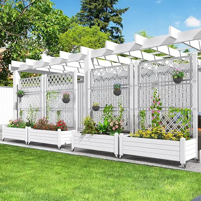 YITAHOME 43.3x17.7x61 in Planter Trellis Box with Wheels & Drain Plug, Outdoor Resin Raised Garden Bed for Climbing Plants, Large Weather-Resistant Design, Grayish-White by GreenHaven Gardens