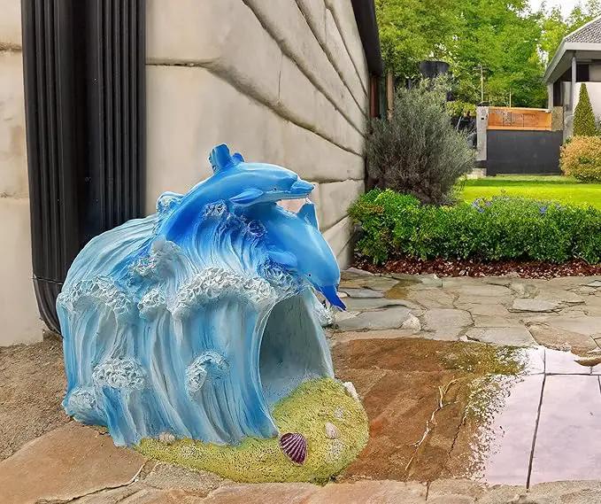 Dolphin Statue 3"x4" Gutter Downspout Extension Decor, Whimsical Garden Rain Diverter, Outdoor Decor Sculpture Ornament, Gutter Extender Diverter, Splash Blocks for Gutters Downspouts by GreenHaven Gardens