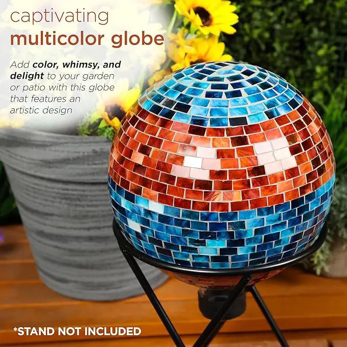 Alpine Corporation HGY292 Striped Mosaic Gazing Globe, Stylish Décor for Garden, Patio, & Lawn, 12" H, Orange and Turquoise by GreenHaven Gardens