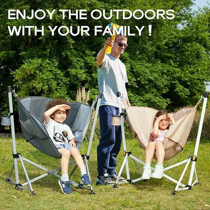 Portal Large Hammock Camping Chair Folding Rocking Chairs Portable Swinging Chair Wide Seat for Outdoor Lawn Patio Garden,Support 350 lbs, Grey by GreenHaven Gardens