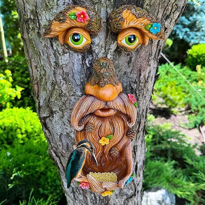 Mood Lab Tree Face Decor - Outdoor Tree Bird Feeder - Old Man Tree Face Decoration - Tree Garden Hugger - Yard Art Statues by GreenHaven Gardens