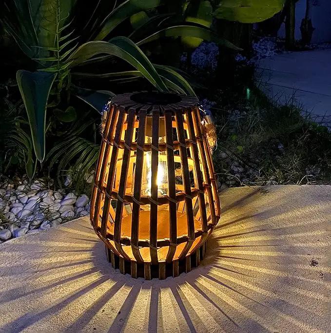 Solar Hanging Lantern Outdoor , Waterproof Natural Bamboo Lanterns with Handle Edison Bulb Design Solar Table Lamp Lights Decoration for Courtyard Patio Garden Farmhouse by GreenHaven Gardens