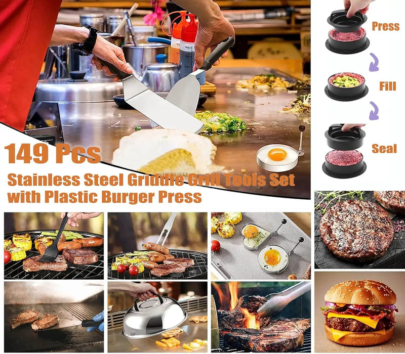 MURRI&MURRDI 149 Pcs Griddle Grill Tools Set, Stainless Steel Griddle Accessories Kit for Blackstone and Camp Chef, BBQ Grill Barbecue Tool Set with Carry Bag Barbecue Accessories Gifts for Men by GreenHaven Gardens