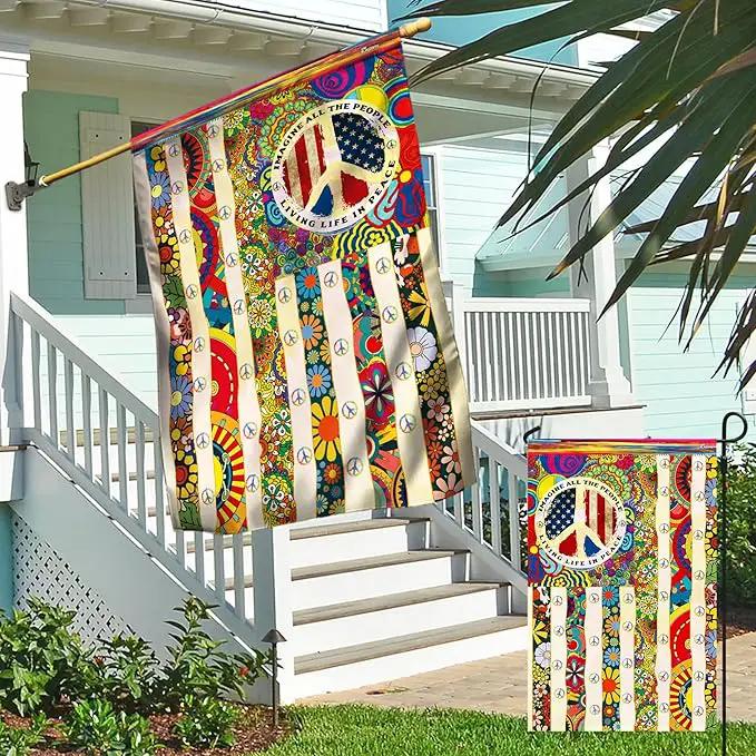 FLAGWIX Peace Hippie Flag - Decorations For Home, Outside, House Flag 30x40, People Living Life In Peace Hippie Flag - USA House Garden Flags - Decorative Outdoor Flags by GreenHaven Gardens