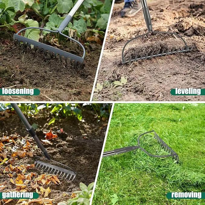 Rake for Leaves, Garden Bow Rake for Lawns Heavy Duty, 5 ft Back-Saving Long Handle, 14 Metal Tines, Yard Gardening Tools for Loosen Soil, Clear Gravel Grass Rock, Level Mulch by GreenHaven Gardens