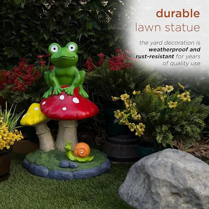 Alpine Corporation ZEN390SLR-L Frog on Mushroom Statue with LED Lights, Solar-Powered LED Frog Garden Statue, 24" H, Green by GreenHaven Gardens