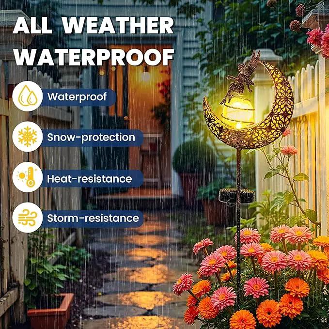 Fairy Moon Solar Lights Outdoor Garden Stakes, Waterproof Metal Decor Gifts for Women Mom, Art Moon Sculpture for Yard, Patio, Garden, Porch, 2 Pack by GreenHaven Gardens