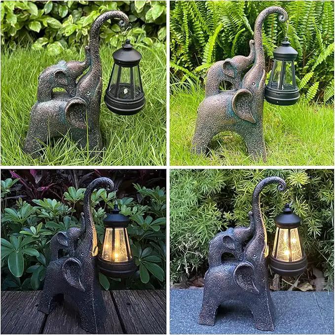 Elephant Statues Garden Decor with LED Solar Lights-Lucky Elephant Mother Gifts for Women, Men or Daughter, Unique Housewarming Gifts and Yard Decoration (Gold) by GreenHaven Gardens