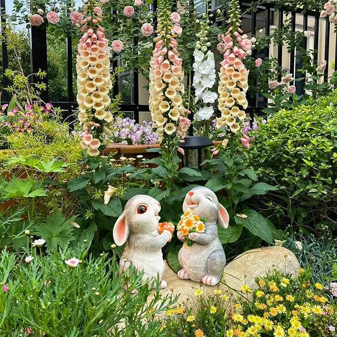 Solar Rabbit Garden Statues Outdoor Bunny Decor Resin Rabbit Figurine Holding Sunflower with LED Lights for Proch Patio Lawn Yard Christmas Housewarming Gardening Gifts for Mom Grandma by GreenHaven Gardens