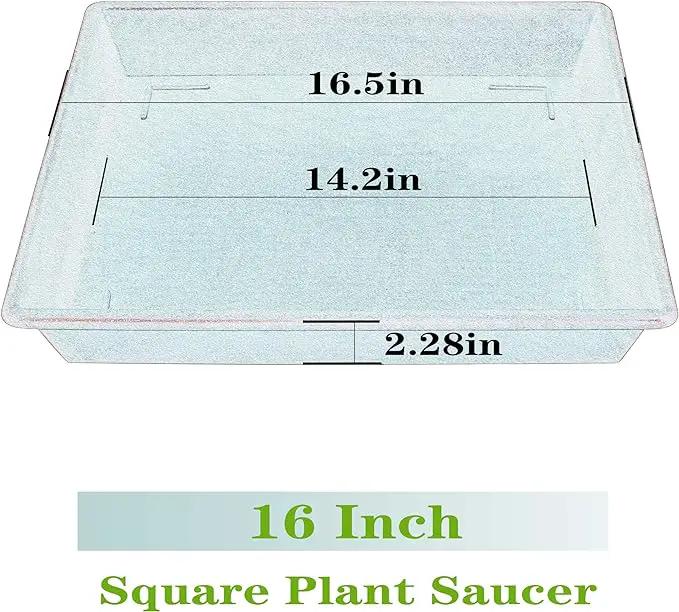 Square Plant Saucer 16 Inch 2 Pack, Plant Stand Plant Trays for Pots Heavy Duty Plastic Plant Saucers for Indoors Outdoors, Flower Pot No Holes Plant Lover Gardening Gifts by GreenHaven Gardens