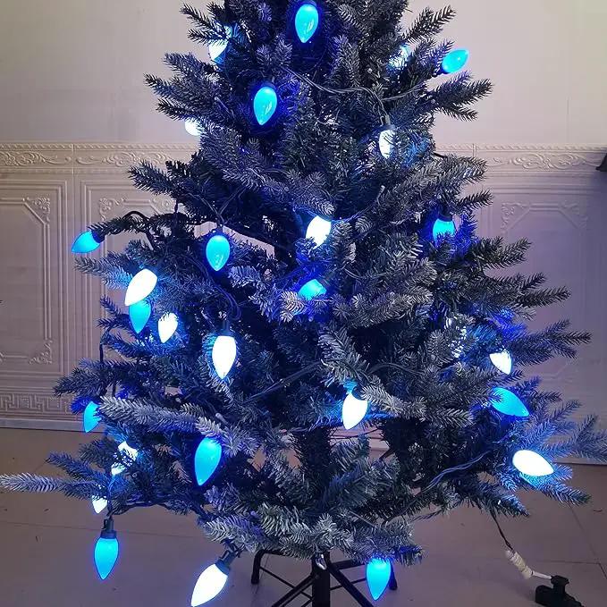 C9 Christmas Lights Outdoor 50 LED Blue + Cool White Strawberry 34.5ft Waterproof Xmas String Light for Garden Yard Home Party Holiday Christmas Tree Indoor Decoration(Blue + Cool White) by GreenHaven Gardens