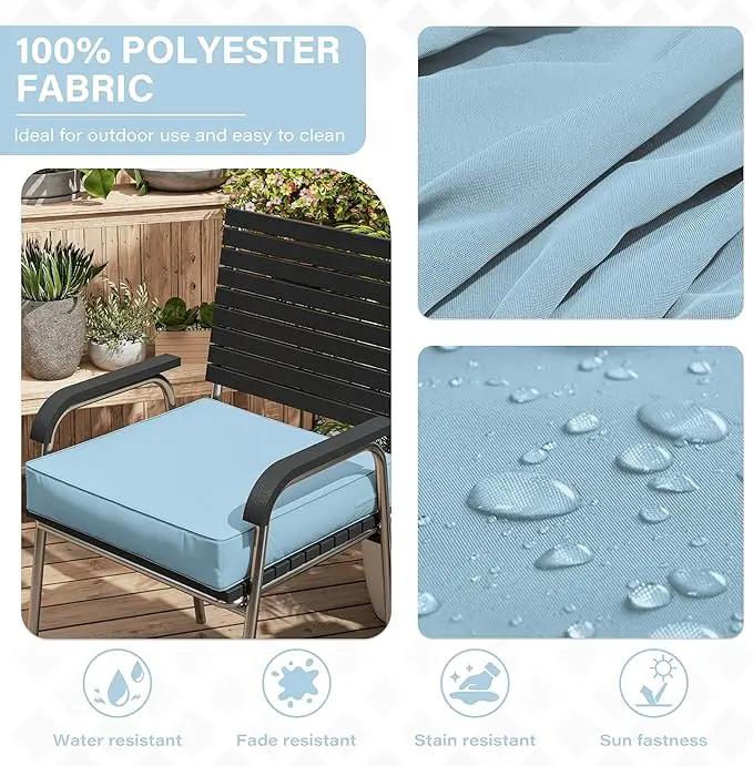 Patio Chair Cushions 19 X 19 X 4 Inch Waterproof Outdoor Seat Cushions for Patio Furniture, Outdoor Sofa Couch Pads with Ties & Handle, Set of 2, Light Blue by GreenHaven Gardens