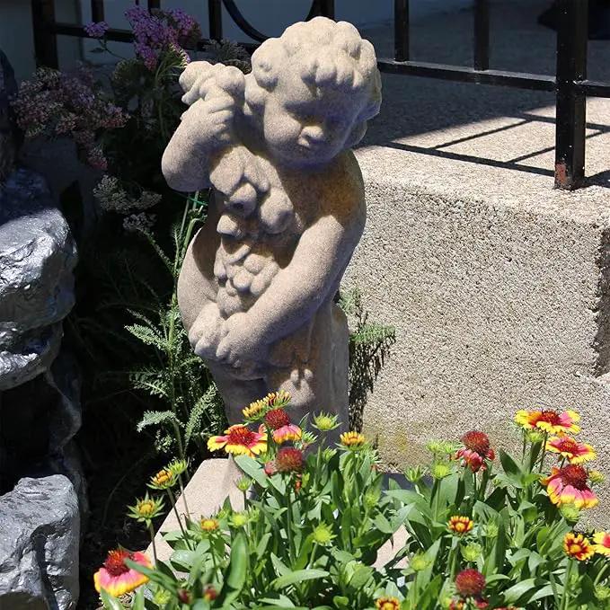 EMSCO Group Cupid Statue – Natural Sandstone Appearance – Made of Resin – Lightweight – 24” Height by GreenHaven Gardens