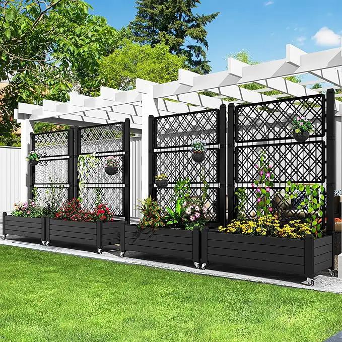 YITAHOME 3.6x1.5x5 FT Planter Box Trellis with Wheels, Large Outdoor Plastic Raised Garden Bed with Drain Plug for Climbing Plants, Black by GreenHaven Gardens