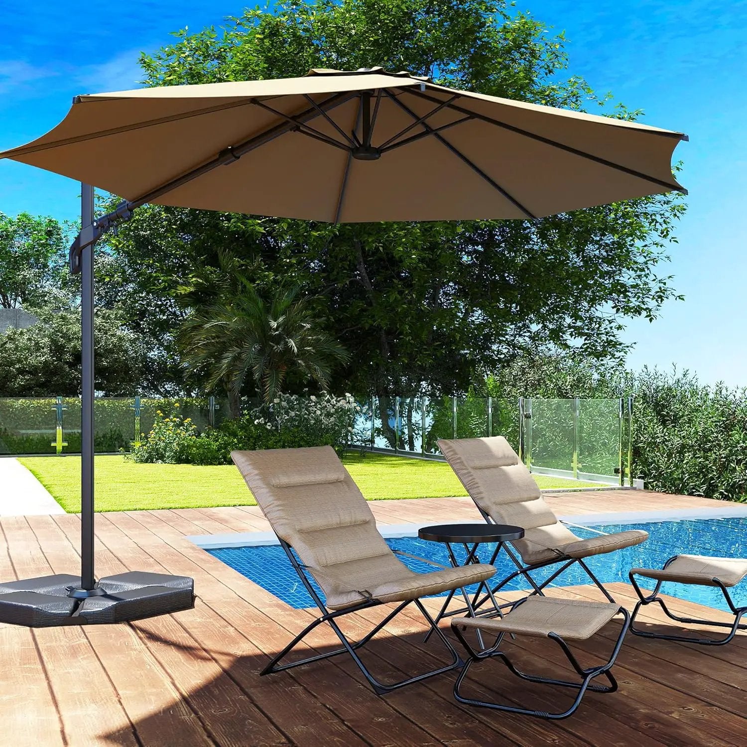 Abba Patio 10FT Vienna Offset Patio Umbrella Outdoor Cantilever Umbrella with 360° Rotation Design and Easy Tilt Adjustment UV 50+ Protection 8 Ribs for Backyard Garden Deck Pool Patio, Brown by GreenHaven Gardens