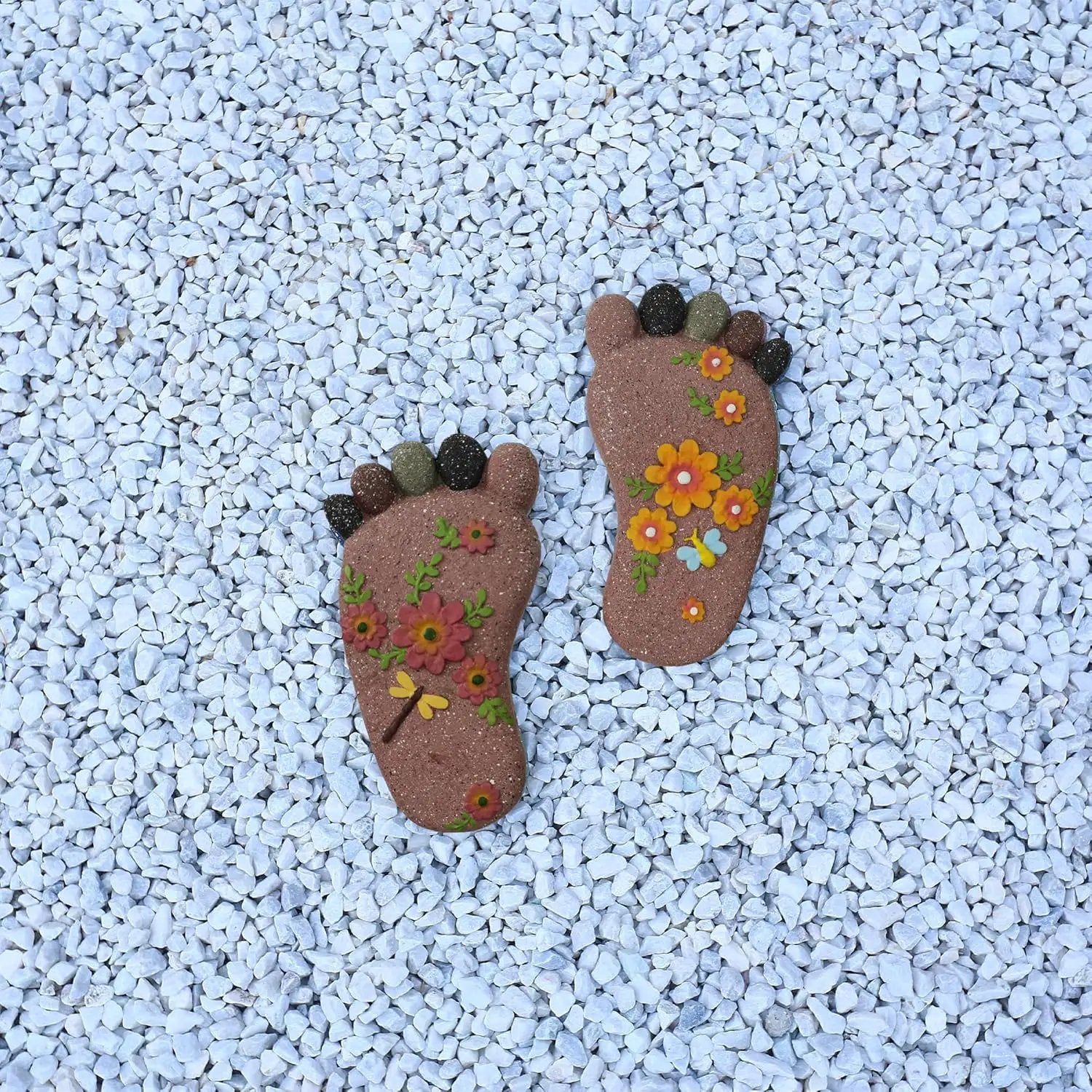 Stepping Stones - Light Brown Resin Footprint Shaped Set of 2 for Patio, Deck, Garden or Sidewalk by GreenHaven Gardens