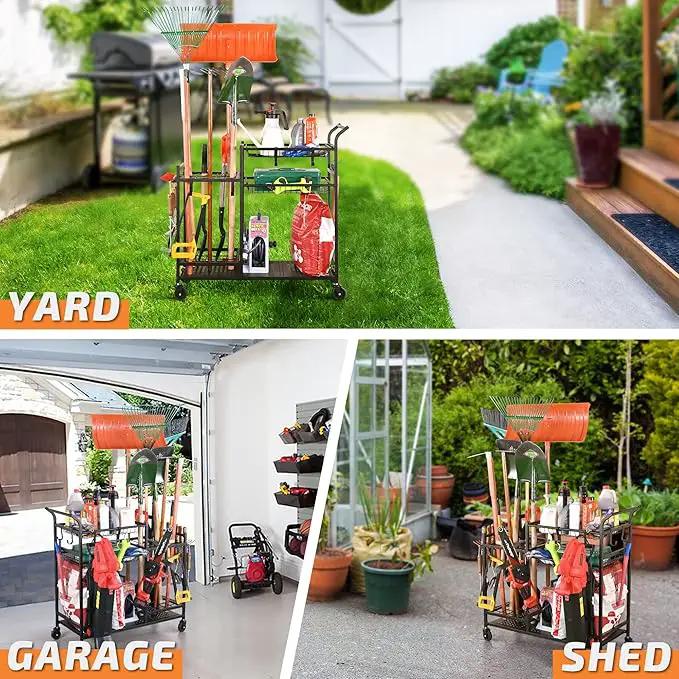 PLKOW Garden Tool Organizer with Wheels, Garden Tool Rack, Yard Tool Holder for Rakes, Shovel, Fertilizer, Garden Tool Storage for Garage, Shed, Outdoor by GreenHaven Gardens