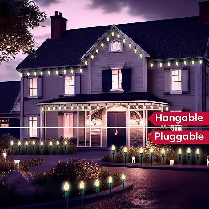 Joiedomi 30.75FT C9 Christmas Pathway Stake Lights 24 LED Jumbo Bulbs, Warm White Outdoor Walkway Decor with Green Wire Connectable for Holiday Commercial Xmas Yard Garden Lawn by GreenHaven Gardens