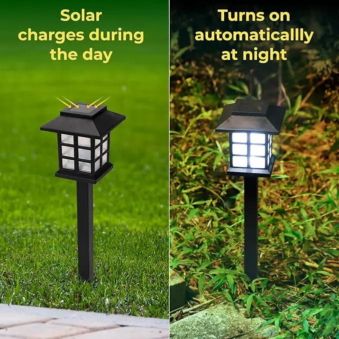 TECHKO Solar Classic Lantern Garden Pathway Lights – Dusk-to-Dawn, Weather-Resistant Outdoor LED Lighting (4-Pack) by GreenHaven Gardens