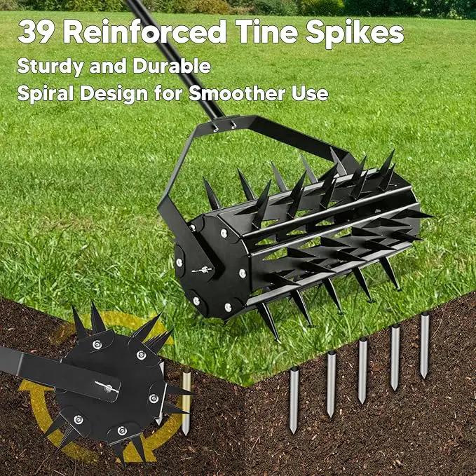 Rolling Lawn Aerator, Rotary Spike Lawn Aerator, Heavy Duty Manual Aerator Lawn Tool, 17-Inch Push Spike Aerator Roller with Adjustable Steel Handle for Garden, Lawns, Patio and Yard Grass Aeration by GreenHaven Gardens