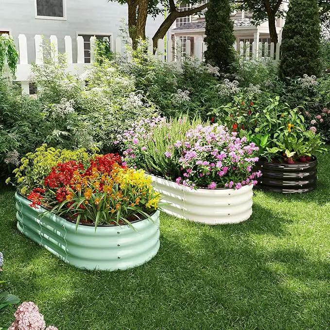 Galvanized Metal Planter Round Raised Garden Bed Kit for Gardening Outdoor，3x3x1ft 2PC Grow Garden Box Raised Flower Bed，Round Galvanized Planter Outdoor Large Metal Fire Pit Ring Black by GreenHaven Gardens